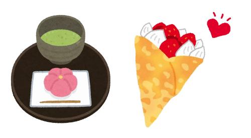 お抹茶とクレープのイラスト