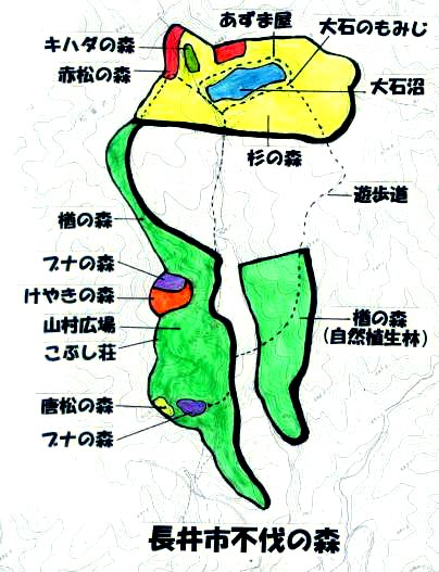 長井市不伐の森の地図のイラスト