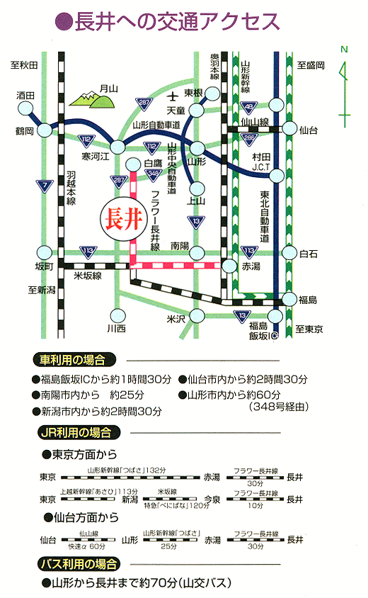 長井への交通アクセスの地図のイラスト