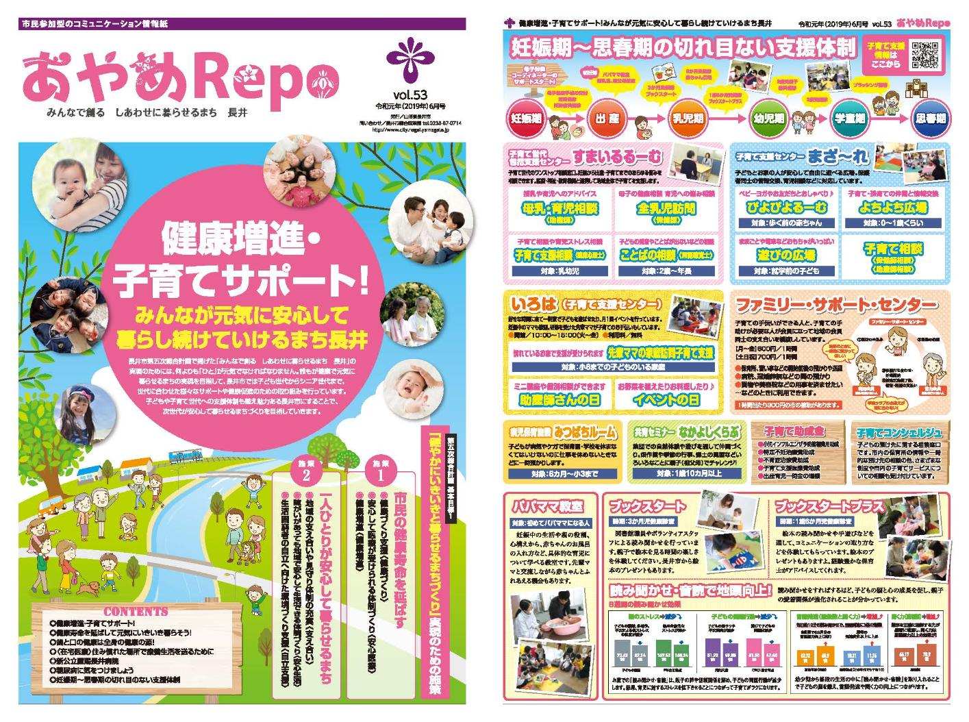 タブロイド版広報あやめRePo(れぽ)vol.52【平成31年3月29日号】の表紙、裏表紙の画像